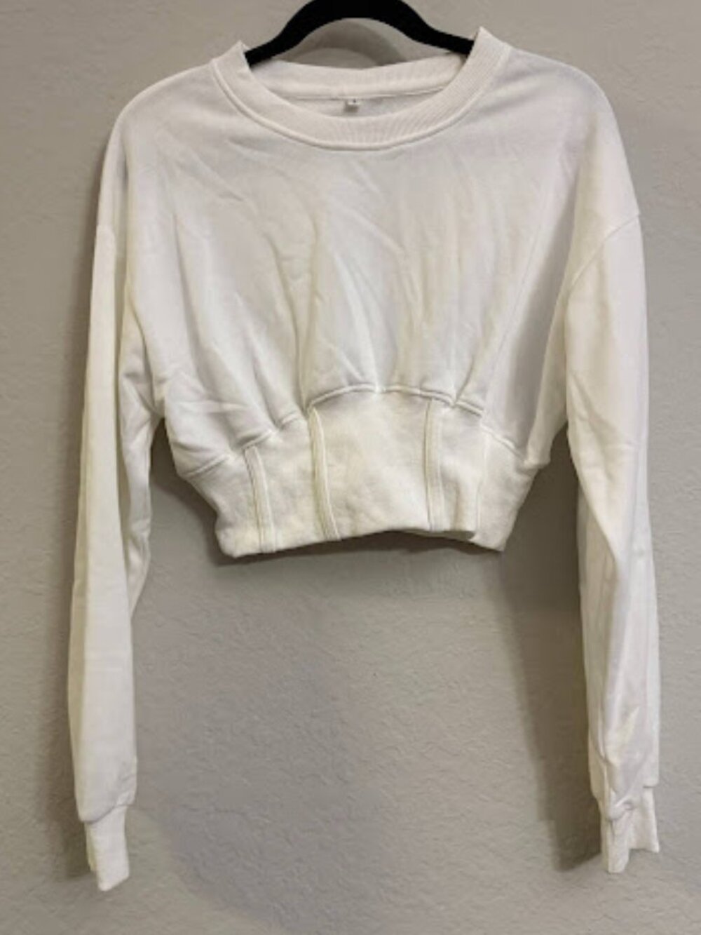 White Corset-Waist Cropped Sweatshirt Pullover - Size S (Like New)